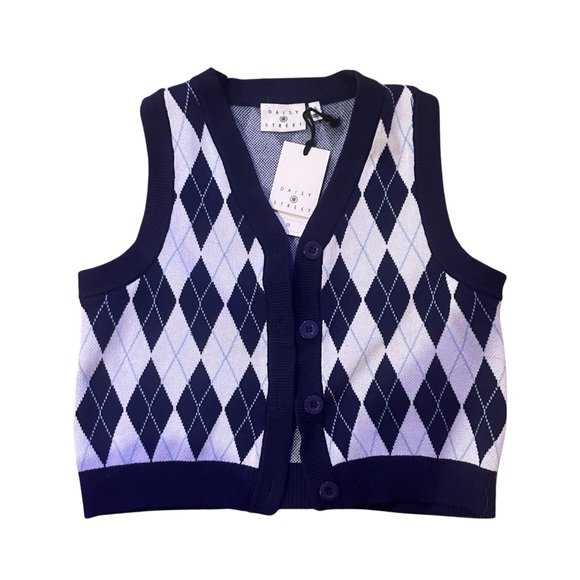 Daisy Street Argyle Button Up Knit Vest - Picture 1 of 2